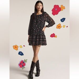 Old Navy X Anna Sui Chiffon Tiered Ruffle Mini Dress